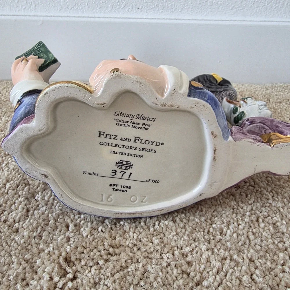 Fitz & Floyd Edgar Allan Poe Teapot 1995 Ltd Ed Literary Masters 16oz Raven